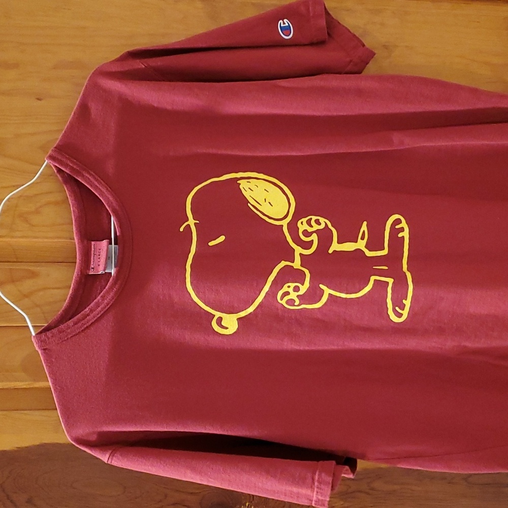 Snoopy Tee Shirt XL Maroon Yellow Champion Unisex